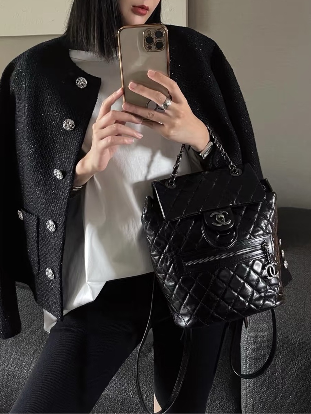 CHANEL mountain Backpack Black Aged glazed Calfskin Ruthenium Hardware